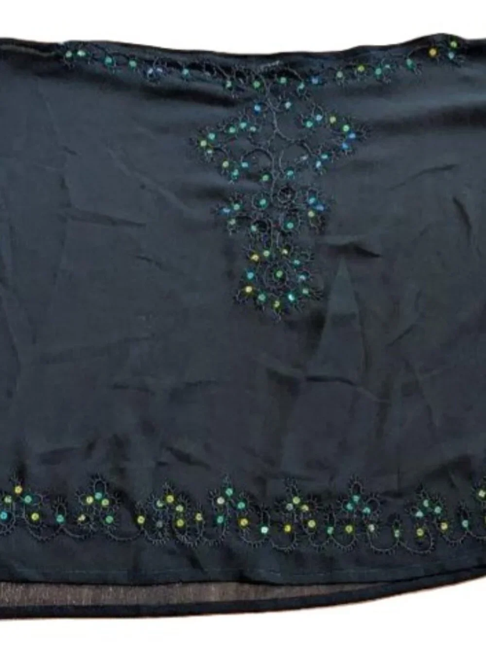 Bohemian Goth Dark Feminine Sheer Black Sequined One Size Poncho Boatneck Cape